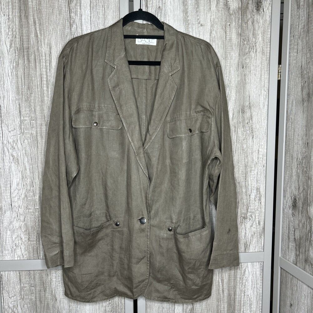 Basile Linen Blazer Flax Made in Italy Boyfriend Taupe Color Size 44